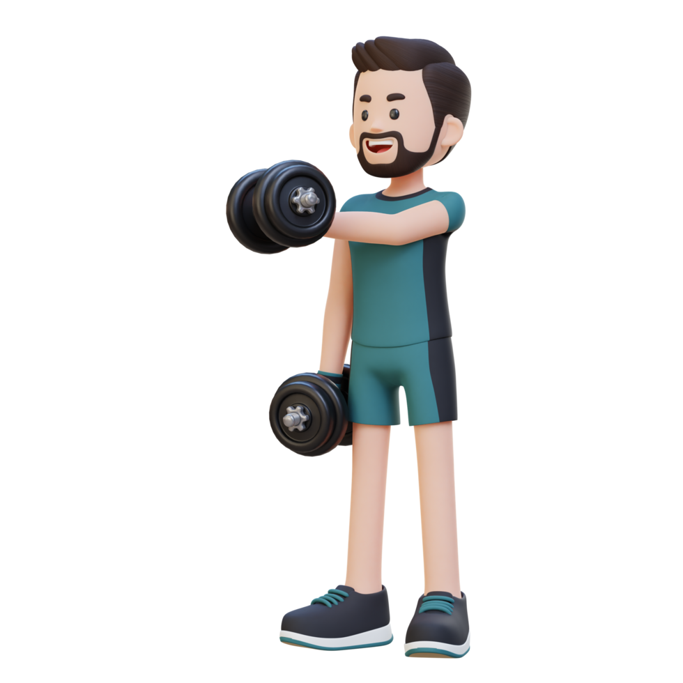 3D Sportsman Character Performing Dumbbell Chest Fly png