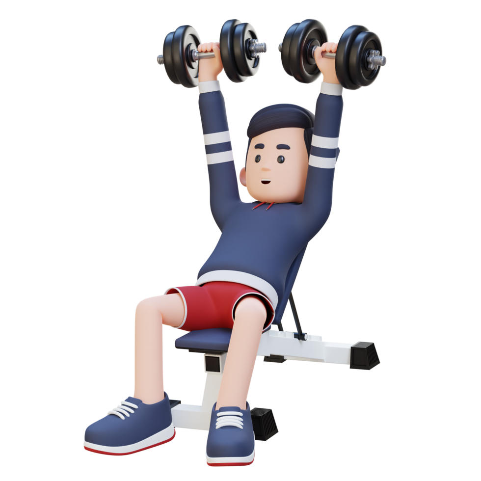 3D Sportsman Character Building Upper Body Strength with Incline Bench Dumbbell Chest Press png