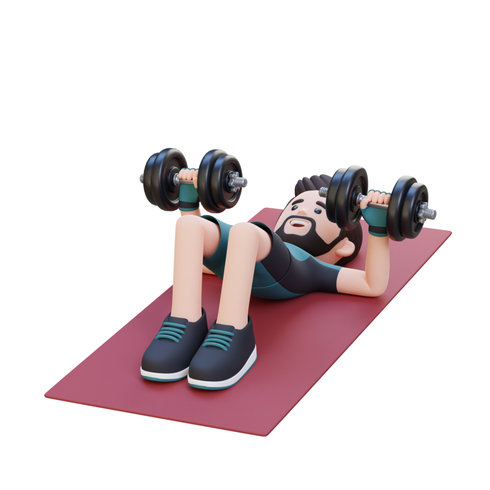 3D Sportsman Character Performing Dumbbell Decline Floor Press png