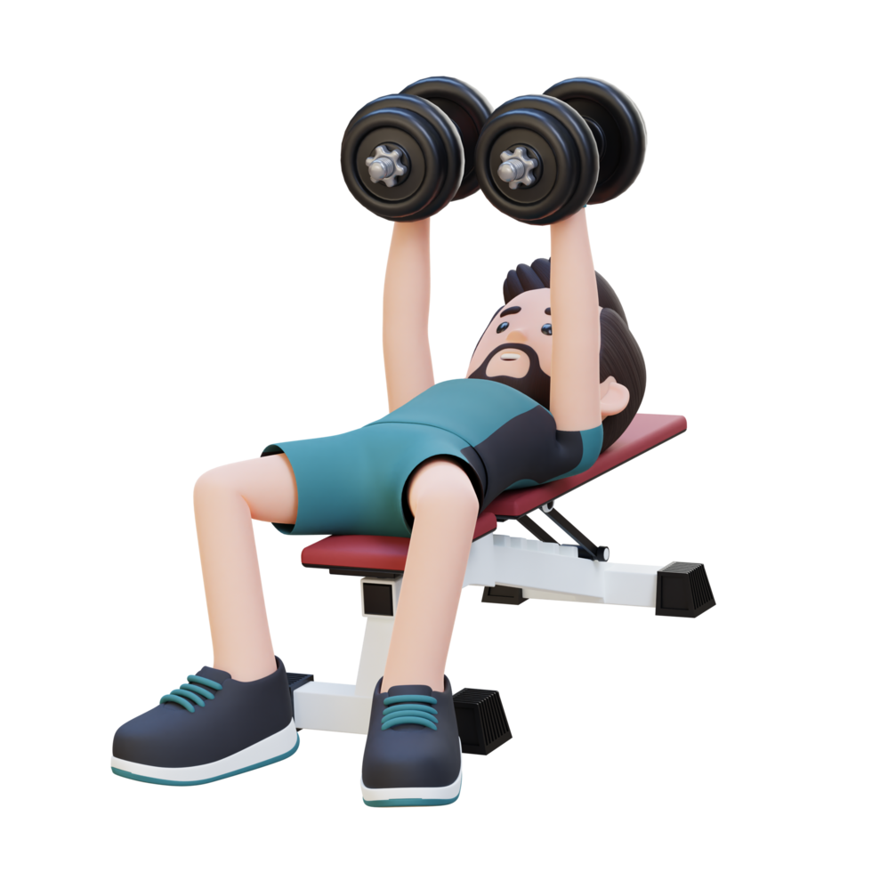 3D Sportsman Character Sculpting Muscular Chest with Dumbbell Bench Chest Fly png