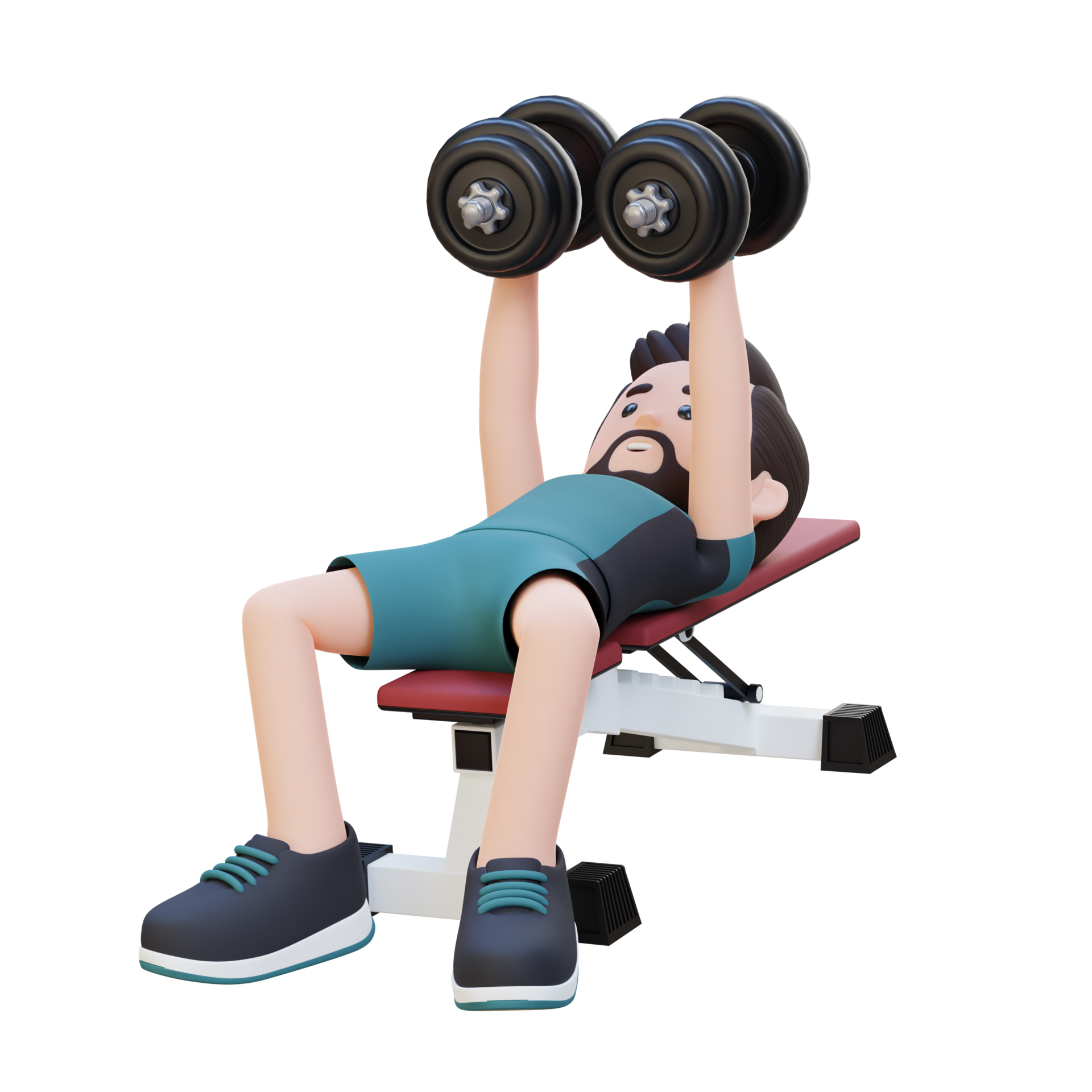3D Sportsman Character Sculpting Muscular Chest with Dumbbell Bench Chest Fly 26469077 PNG