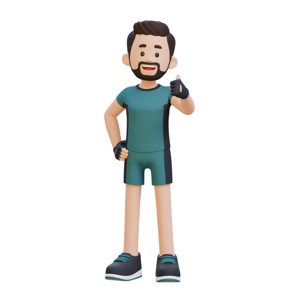 3d deportista personaje abrazando un positivo estilo de vida con un pulgar arriba actitud png