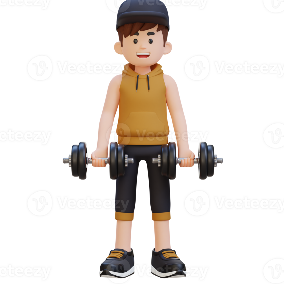 3D Sportsman Character Performing Bicep Curl with Dumbbell png