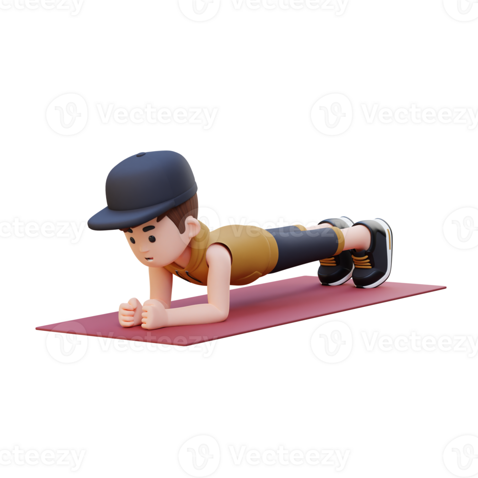 Dynamic 3D Sporty Male Character Nailing the Plank Pose at Home Gym png