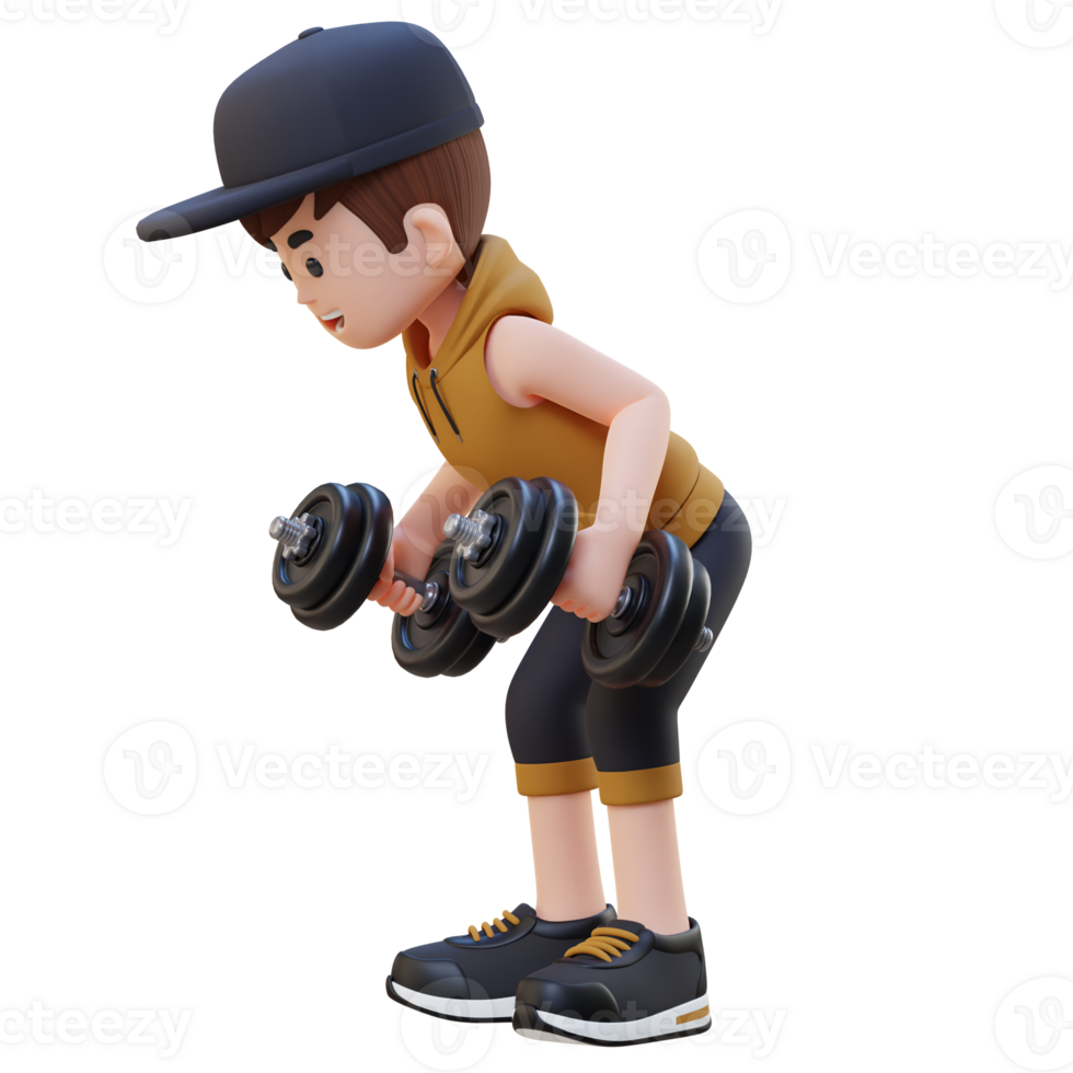 3D Sportsman Character Performing Dumbbell Kickbacks png