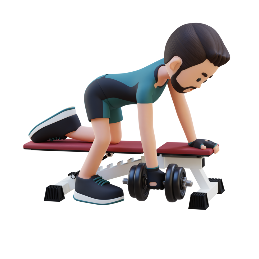 3D Sportsman Character Sculpting Back Muscles with Dumbbell Row Exercise png