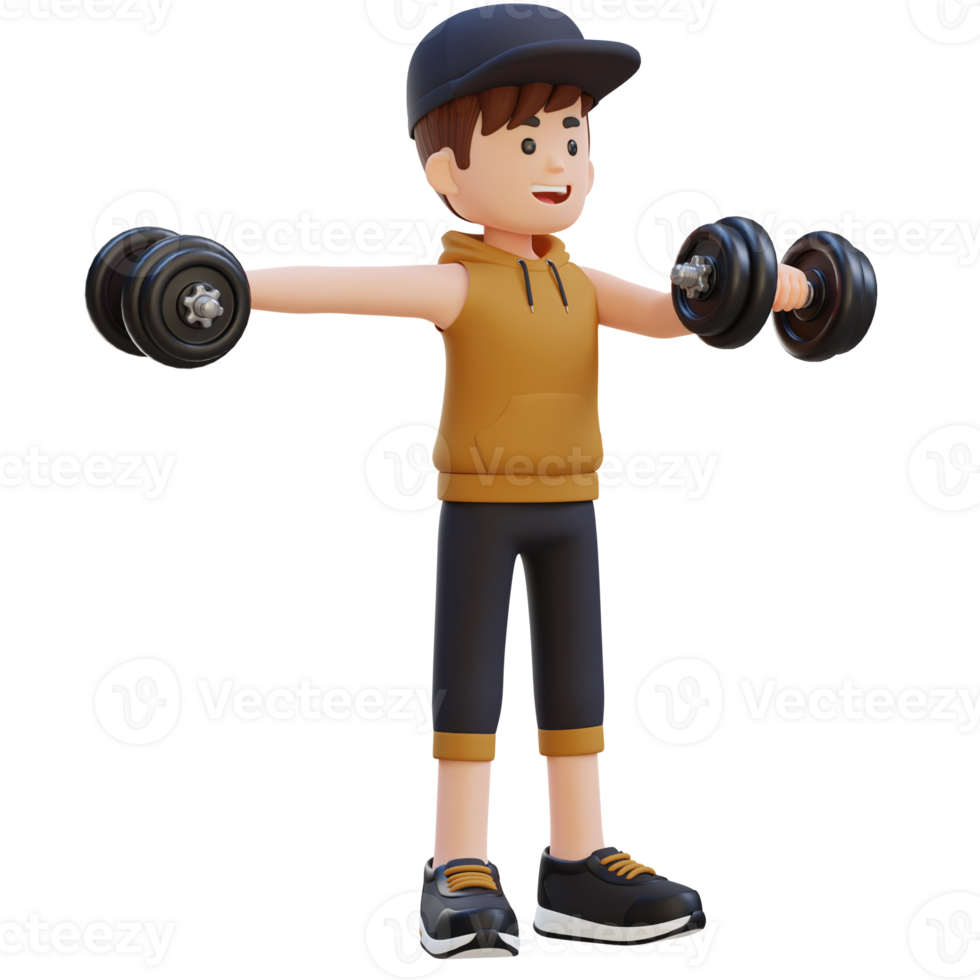 3D Sportsman Character Performing Heavy Dumbbell Raises png