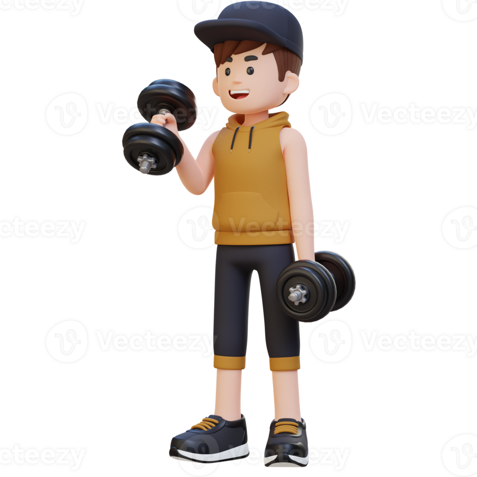 3D Sportsman Character Performing Right Hammer Curl with Dumbbell png