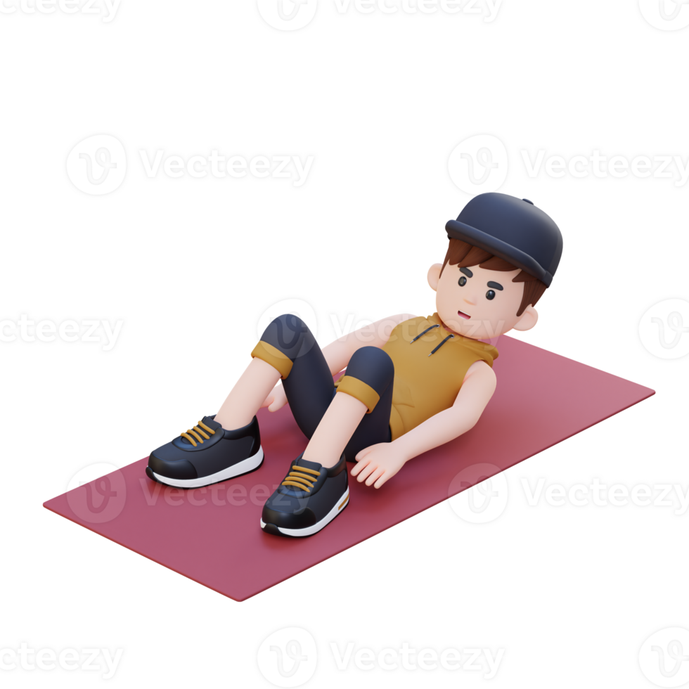 Dynamic 3D Sporty Male Character Mastering the Hell Touch Workout at Home Gym png