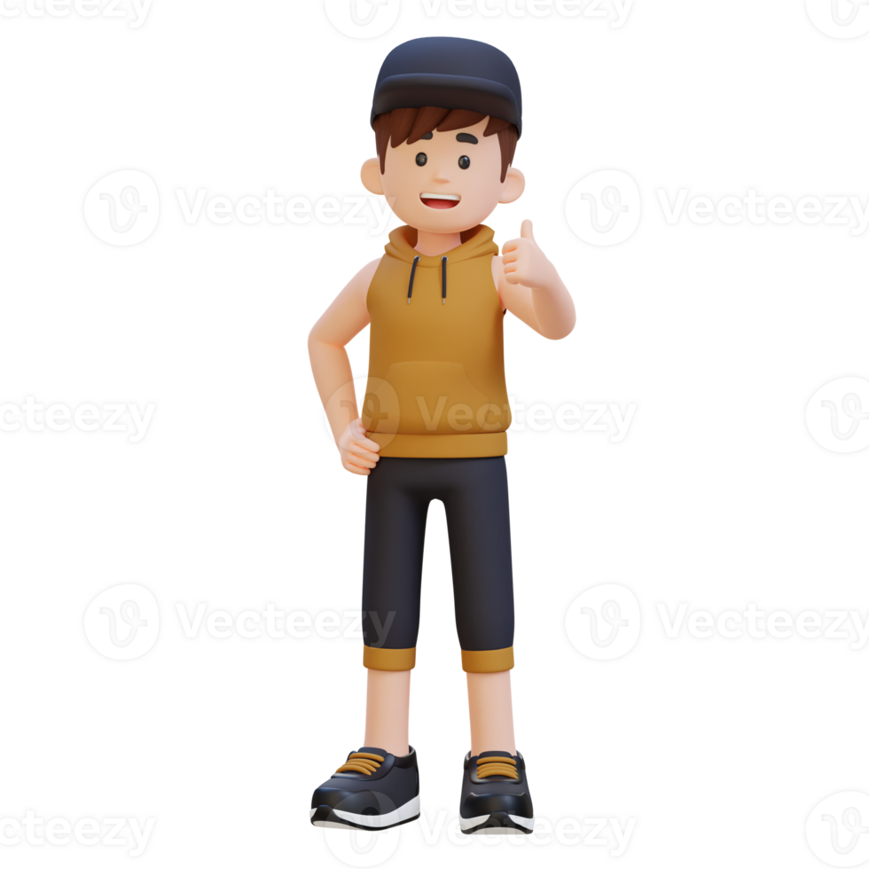 3D Sportsman Character Embracing a Positive Lifestyle with a Thumb Up Pose png