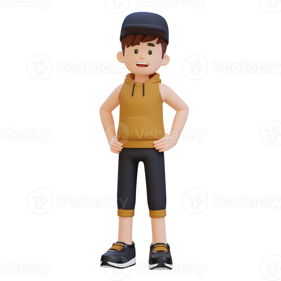 3D Sportsman Character Showcasing a Healthy Lifestyle with Hand on Hip Pose png