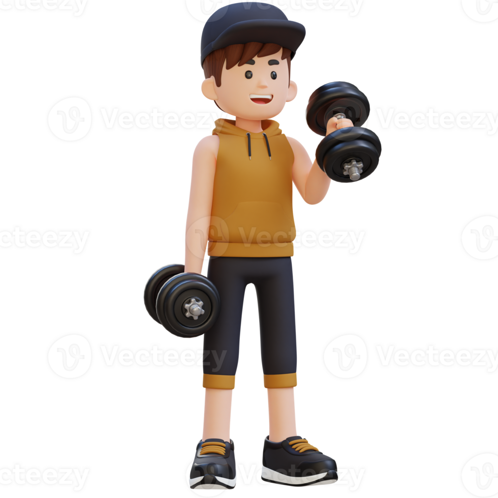 3D Sportsman Character Performing Left Hammer Curl with Dumbbell png