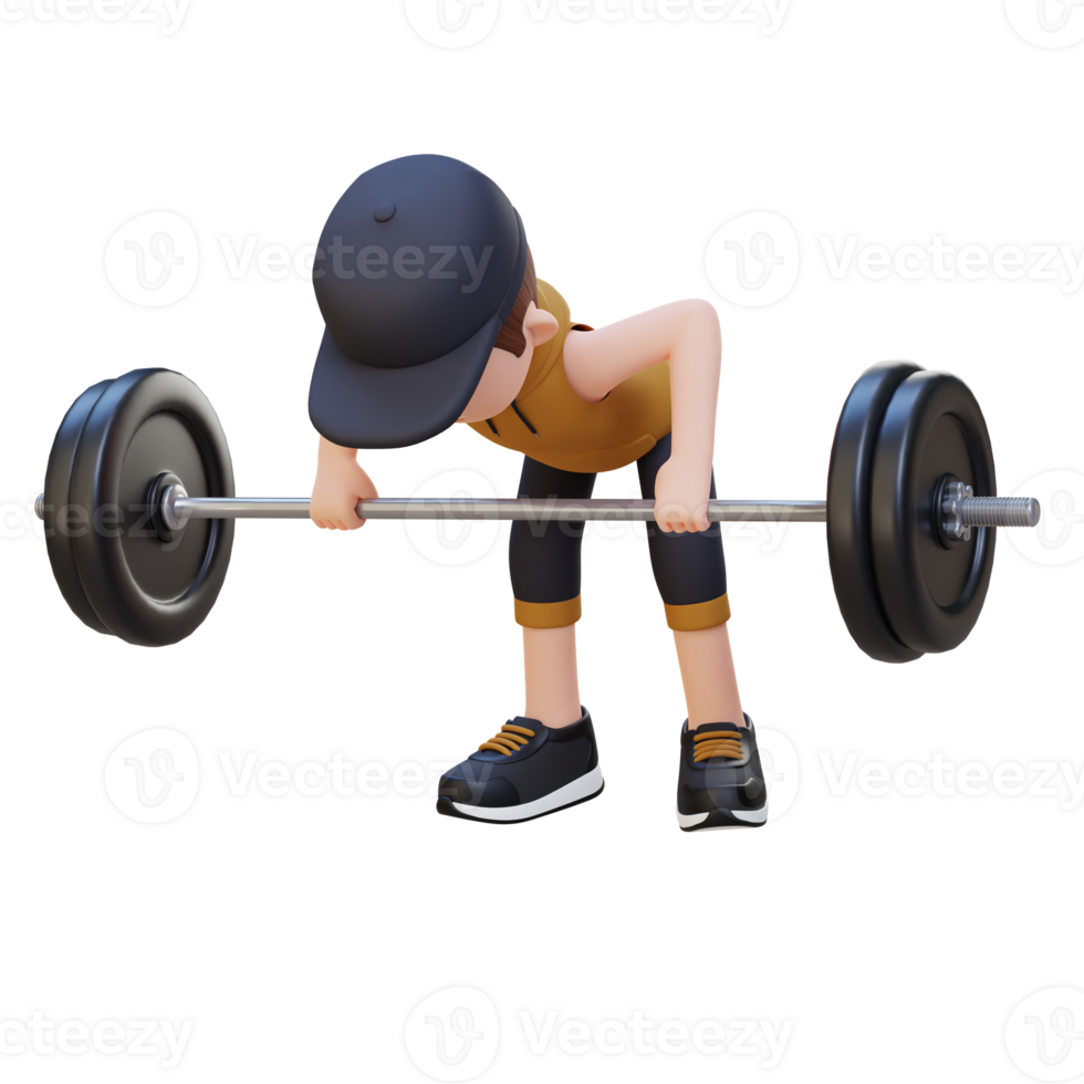 3D Sportsman Character Sculpting Back Muscles with Bent Over Row Workout  26469310 PNG