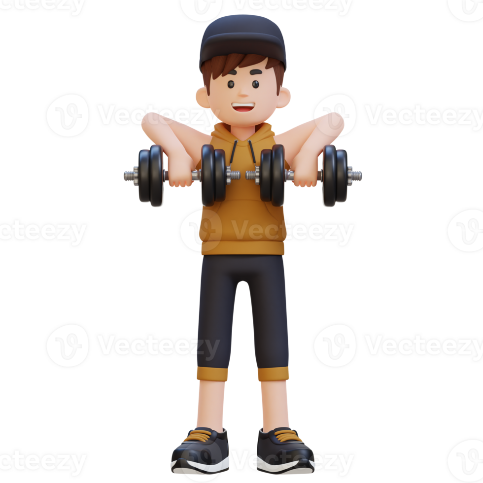 3D Sportsman Character Performing Upright Row with Dumbbell png
