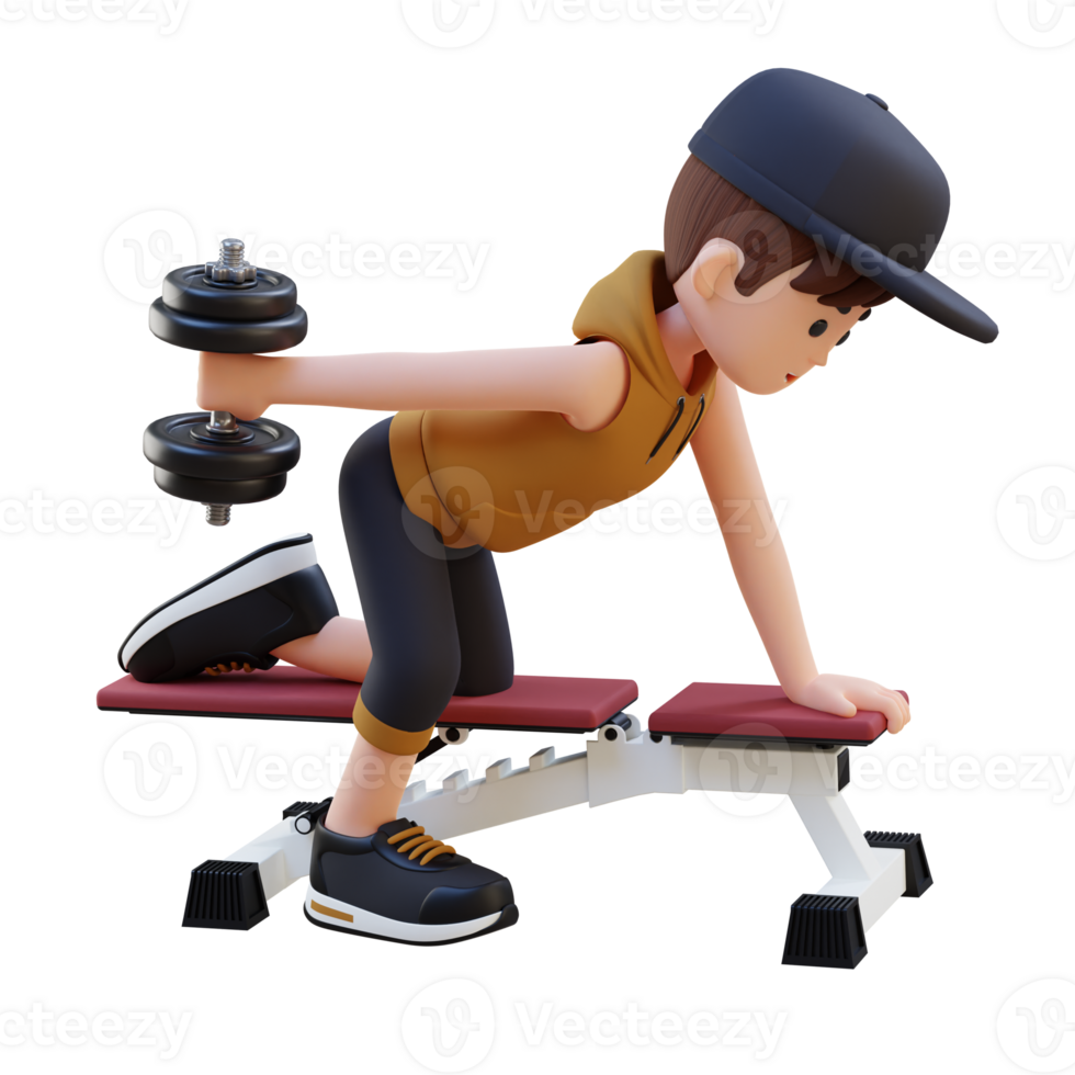 3D Sportsman Character Sculpting Triceps with Dumbbell Kickback Exercise png