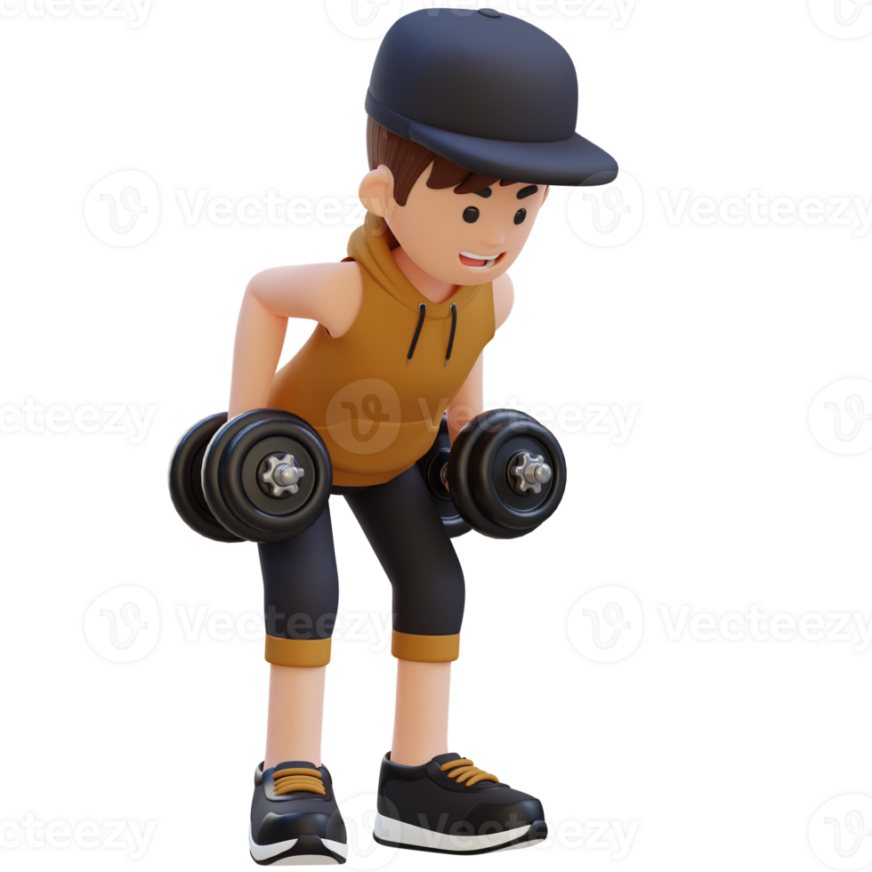3D Sportsman Character Performing Bent Over Row   Dynamic Workout with Dumbbell png