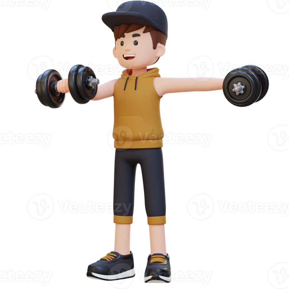 3D Sportsman Character Performing Heavy Dumbbell Raises png