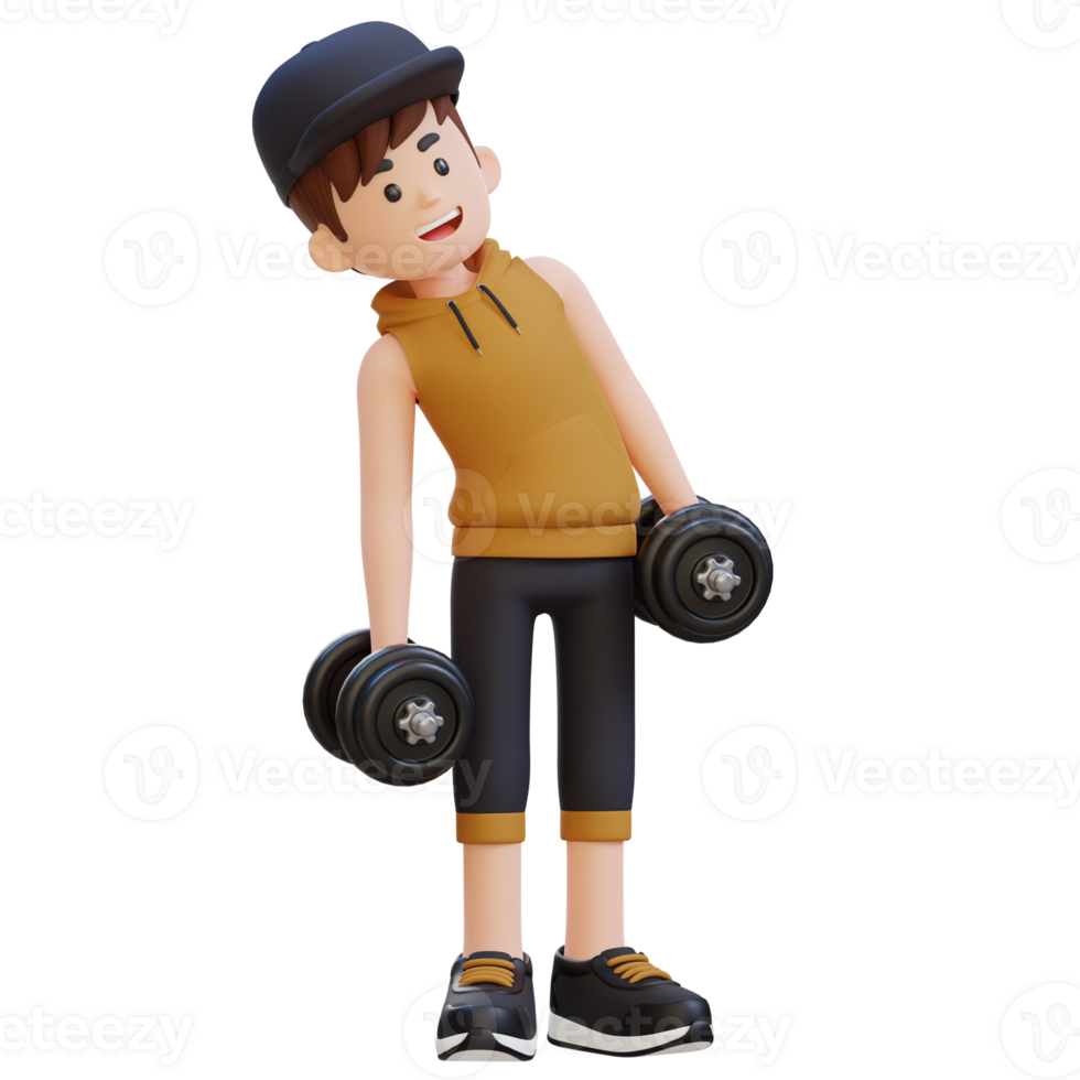3D Sportsman Character Performing Dumbbell Side Bend png