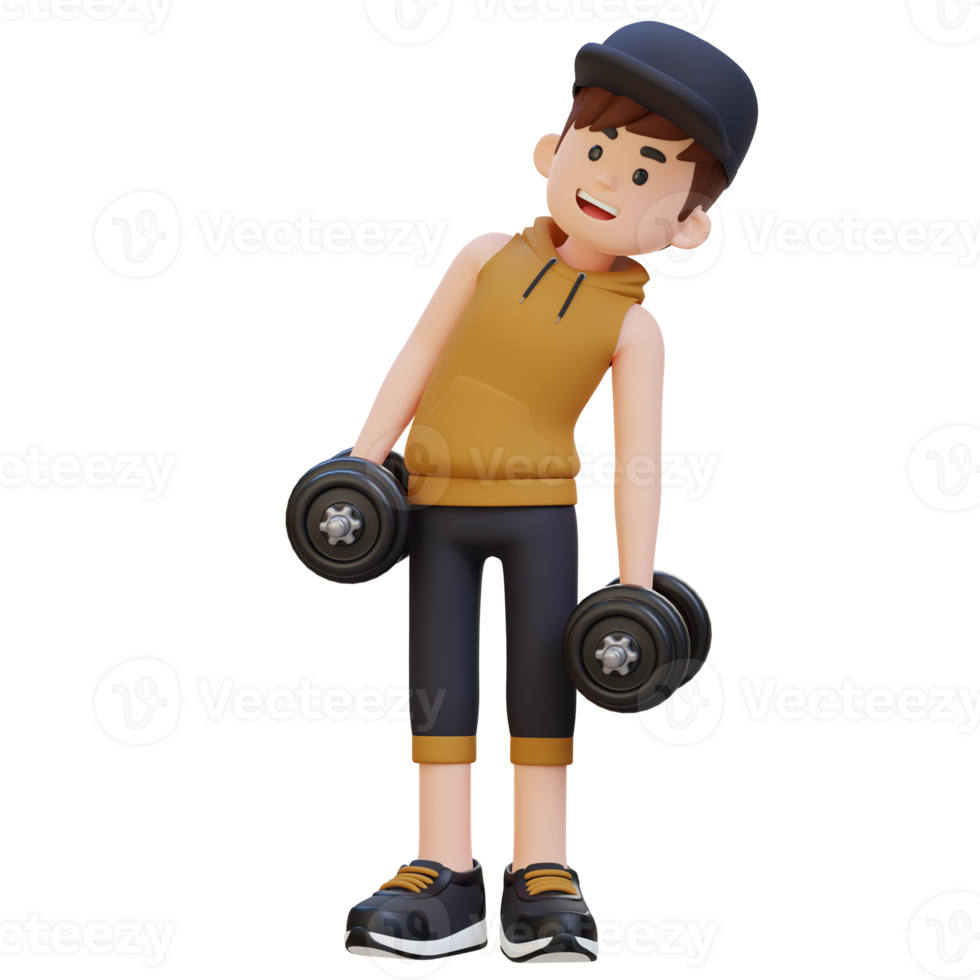 3D Sportsman Character Performing Dumbbell Side Bend png