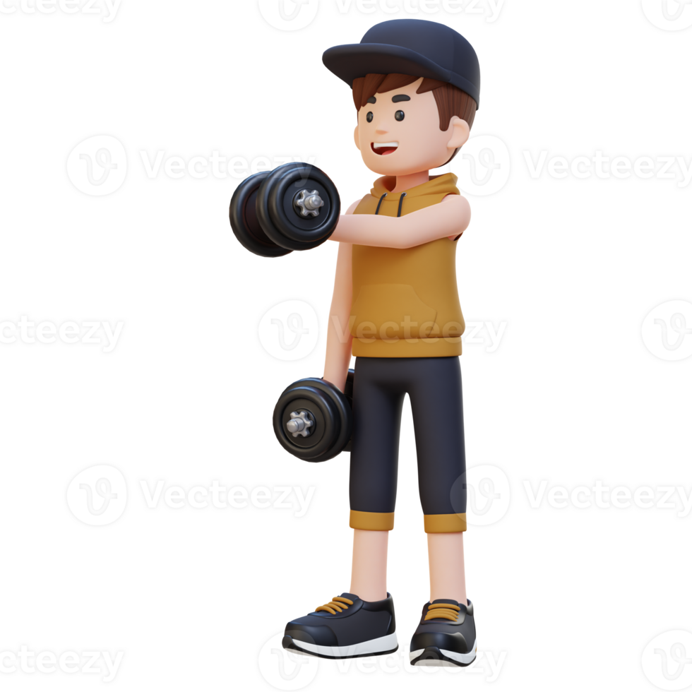 3D Sportsman Character Performing Dumbbell Chest Fly png