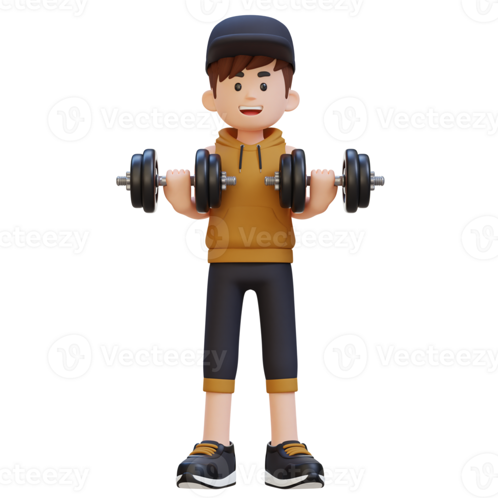 3D Sportsman Character Performing Drag Curls with Dumbbell png