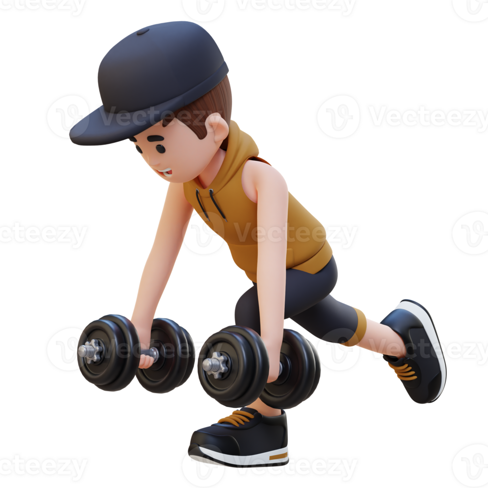 3D Sportsman Character Performing Dumbbell Single Leg Deadlift left png