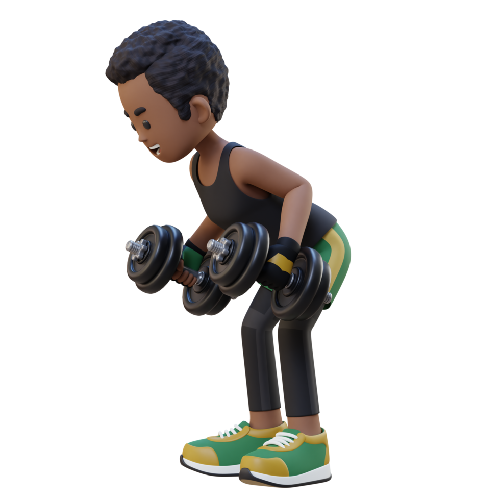 3D Sportsman Character Performing Dumbbell Kickbacks png