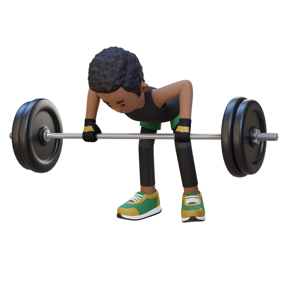 3d sportif personnage sculpture retour muscles avec courbé plus de rangée faire des exercices png