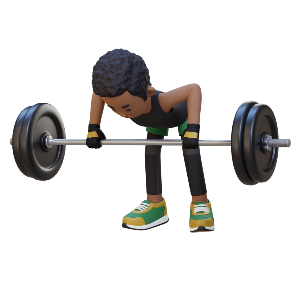 3D Sportsman Character Sculpting Back Muscles with Bent Over Row Workout png