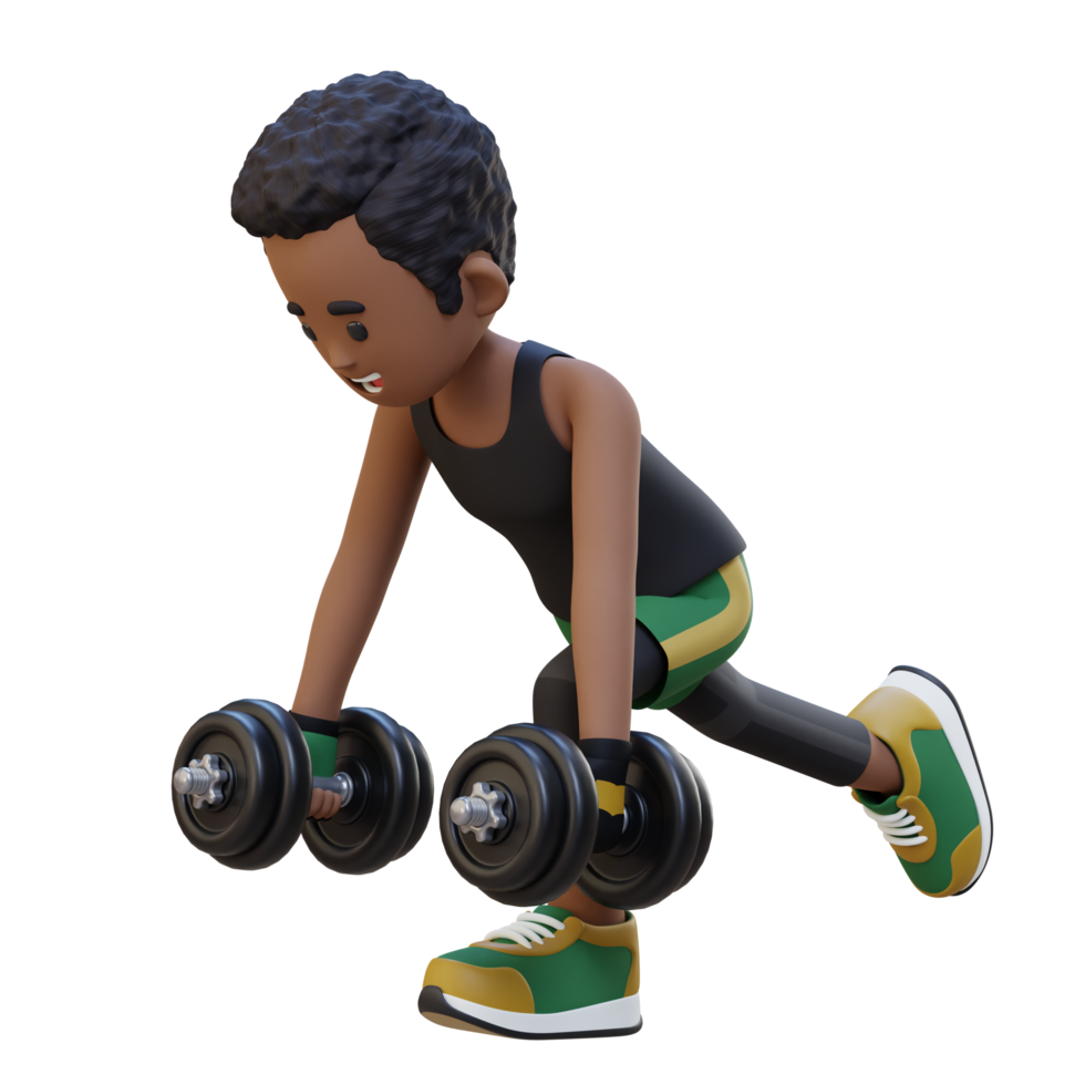3D Sportsman Character Performing Dumbbell Single Leg Deadlift left png
