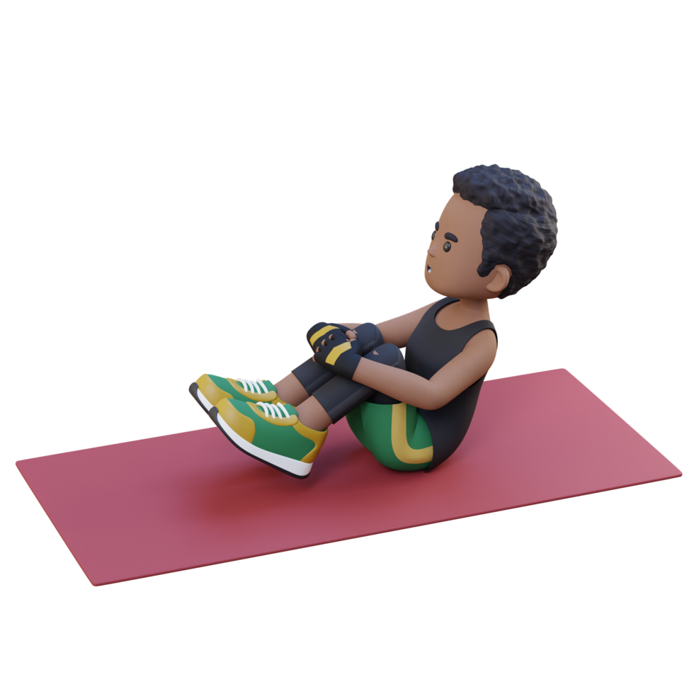 Perfect Abs 3D Sporty Male Character Mastering Frog Crunch at the Gym png