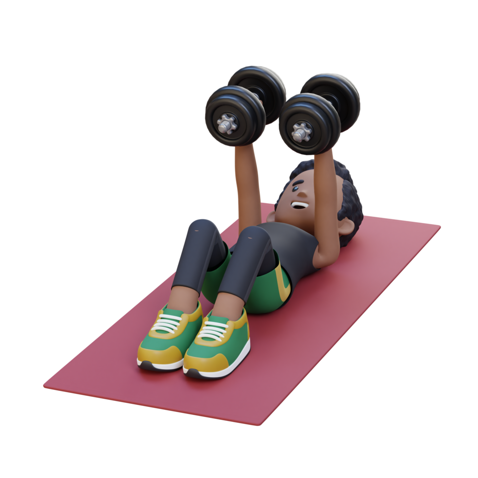 3D Sportsman Character Performing Dumbbell Chest Fly png
