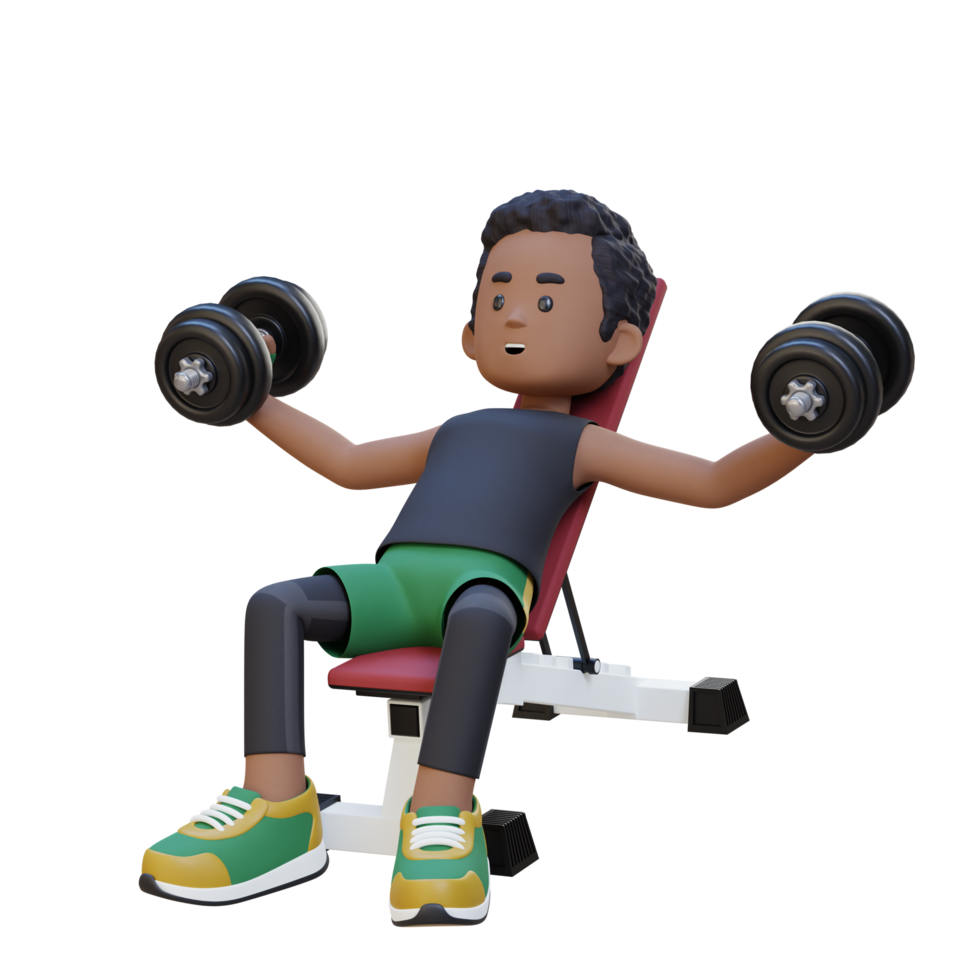 3D Sportsman Character Sculpting Muscular Chest with Incline Bench Dumbbell Chest Fly png