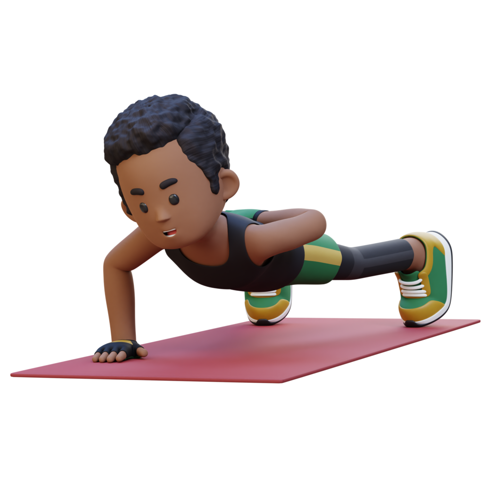 3D Sporty Male Character Mastering Single Arm Push Up at the Gym png
