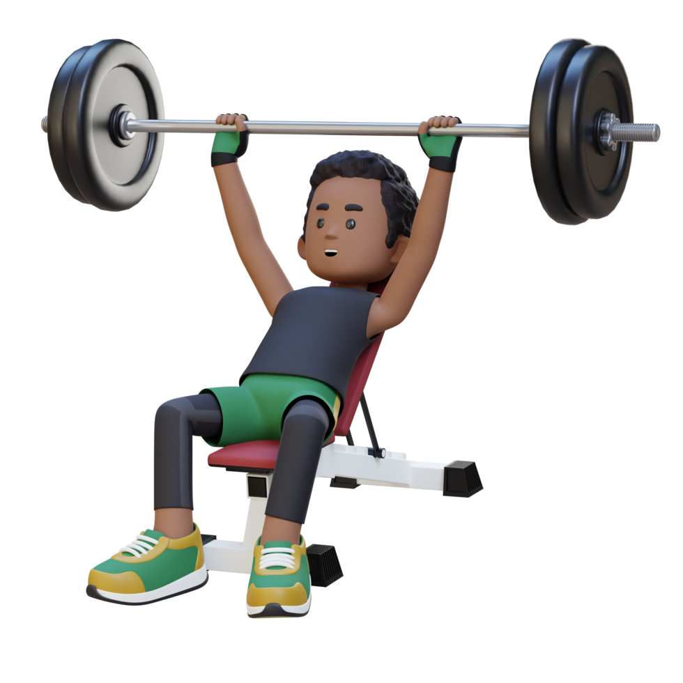 3D Sportsman Character Sculpting Upper Body with Incline Bench Press Workout png