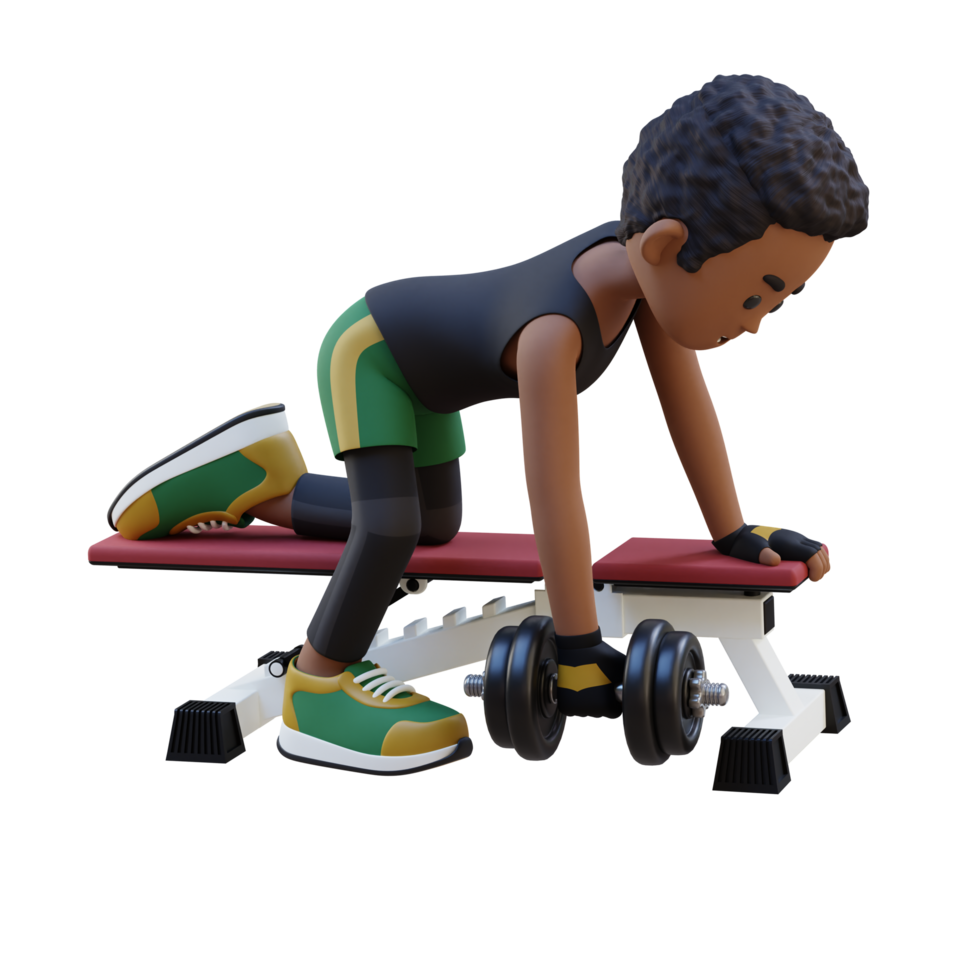 3d desportista personagem escultura costas músculos com haltere linha exercício png