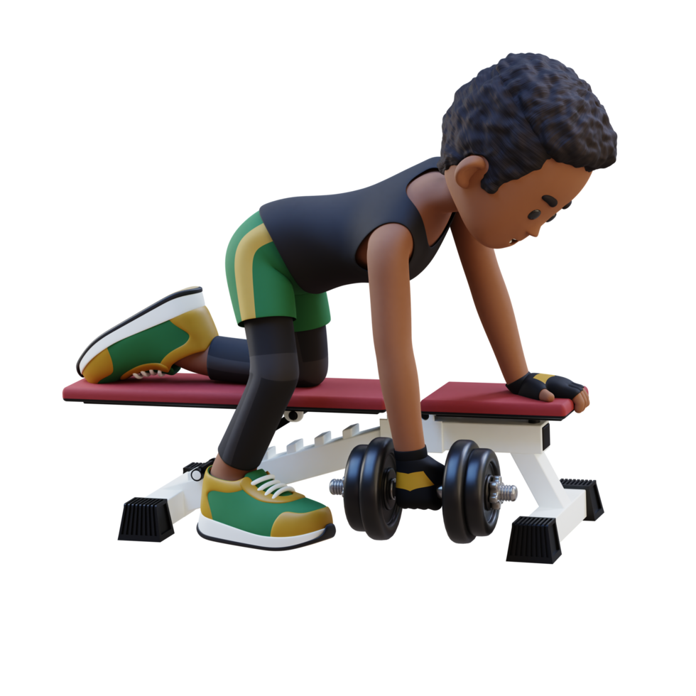 3D Sportsman Character Sculpting Back Muscles with Dumbbell Row Exercise png