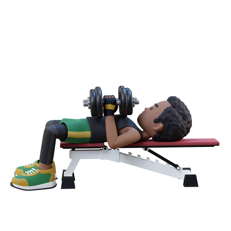 3D Sportsman Character Enhancing Upper Body Strength with Dumbbell Close Grip Bench Press png