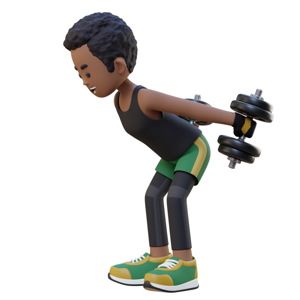 3D Sportsman Character Performing Dumbbell Kickbacks png