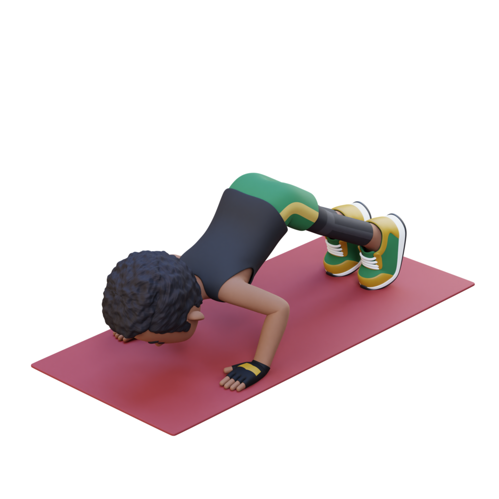 3D Sporty Male Character Perfecting Pike Push Up at the Gym png
