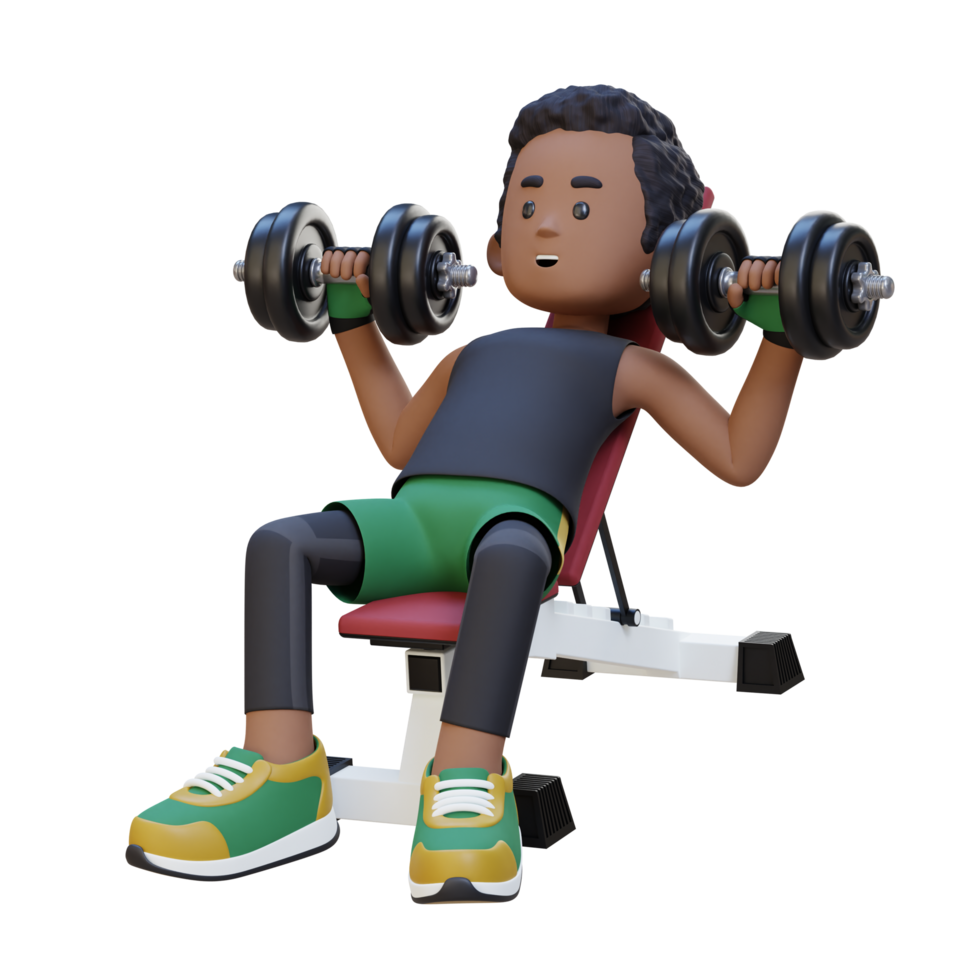 3D Sportsman Character Building Upper Body Strength with Incline Bench Dumbbell Chest Press png