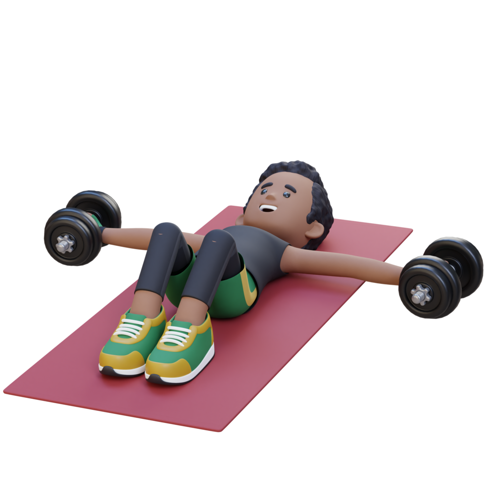 3D Sportsman Character Performing Dumbbell Chest Fly png