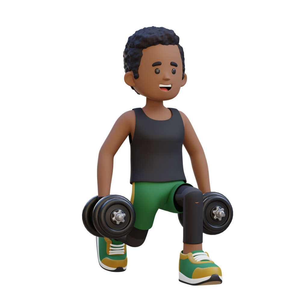 3D Sportsman Character Performing Dumbbell Split Squats left png