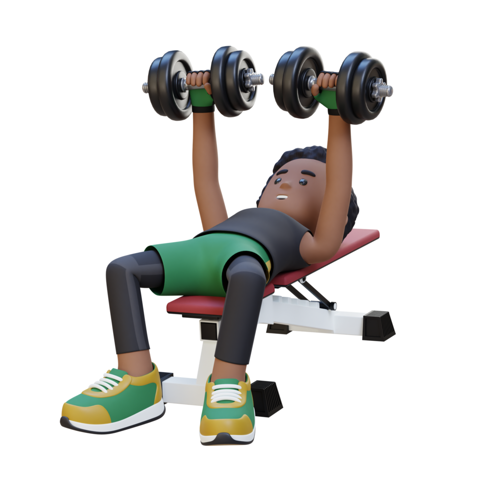 3D Sportsman Character Sculpting Muscular Physique with Dumbbell Bench Press png