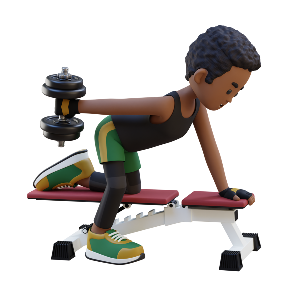 3D Sportsman Character Sculpting Triceps with Dumbbell Kickback Exercise png