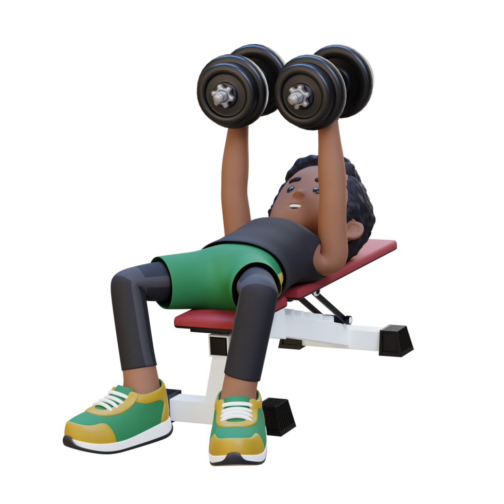 3D Sportsman Character Sculpting Muscular Chest with Dumbbell Bench Chest Fly png