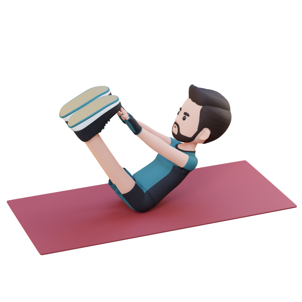 Dynamic 3D Sporty Male Character Performing Abs V Ups Workout at the Gym png