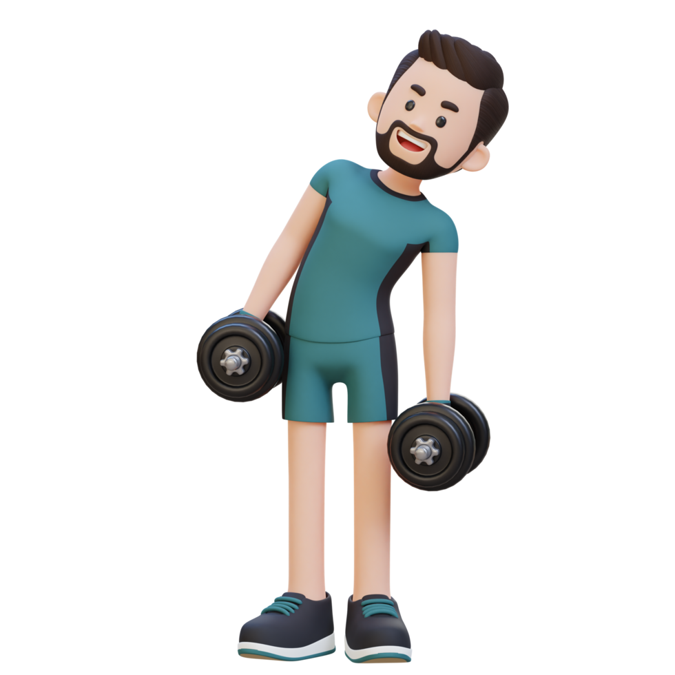 3D Sportsman Character Performing Dumbbell Side Bend png