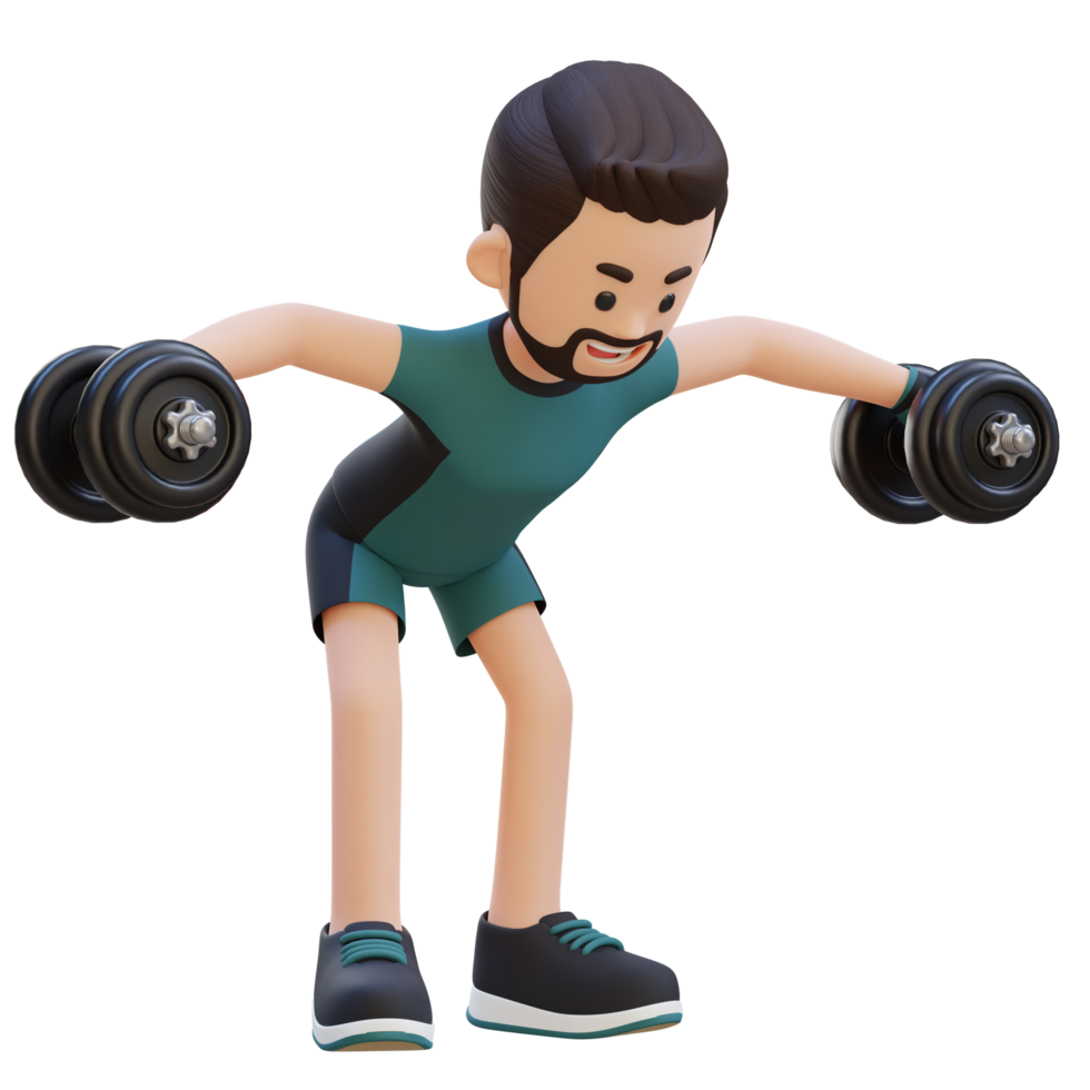 3D Sportsman Character Performing Dumbbell Bent Over Reverse Fly png