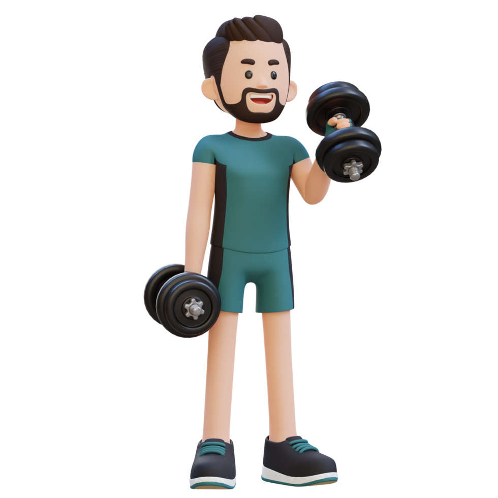 3D Sportsman Character Performing Left Hammer Curl with Dumbbell png